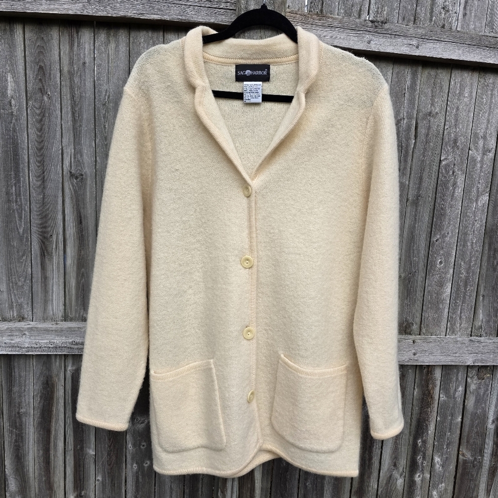 Vintage Wool Sag Harbor Sag Harbor Cream Button Up Jacket Medium Shawl Collar